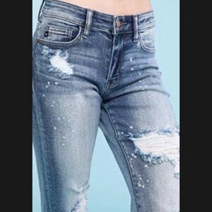 Judy‎ Blue Jeans Mid Rise Boyfriend Fit Distressed JB82169LT Stretch Size 9/29